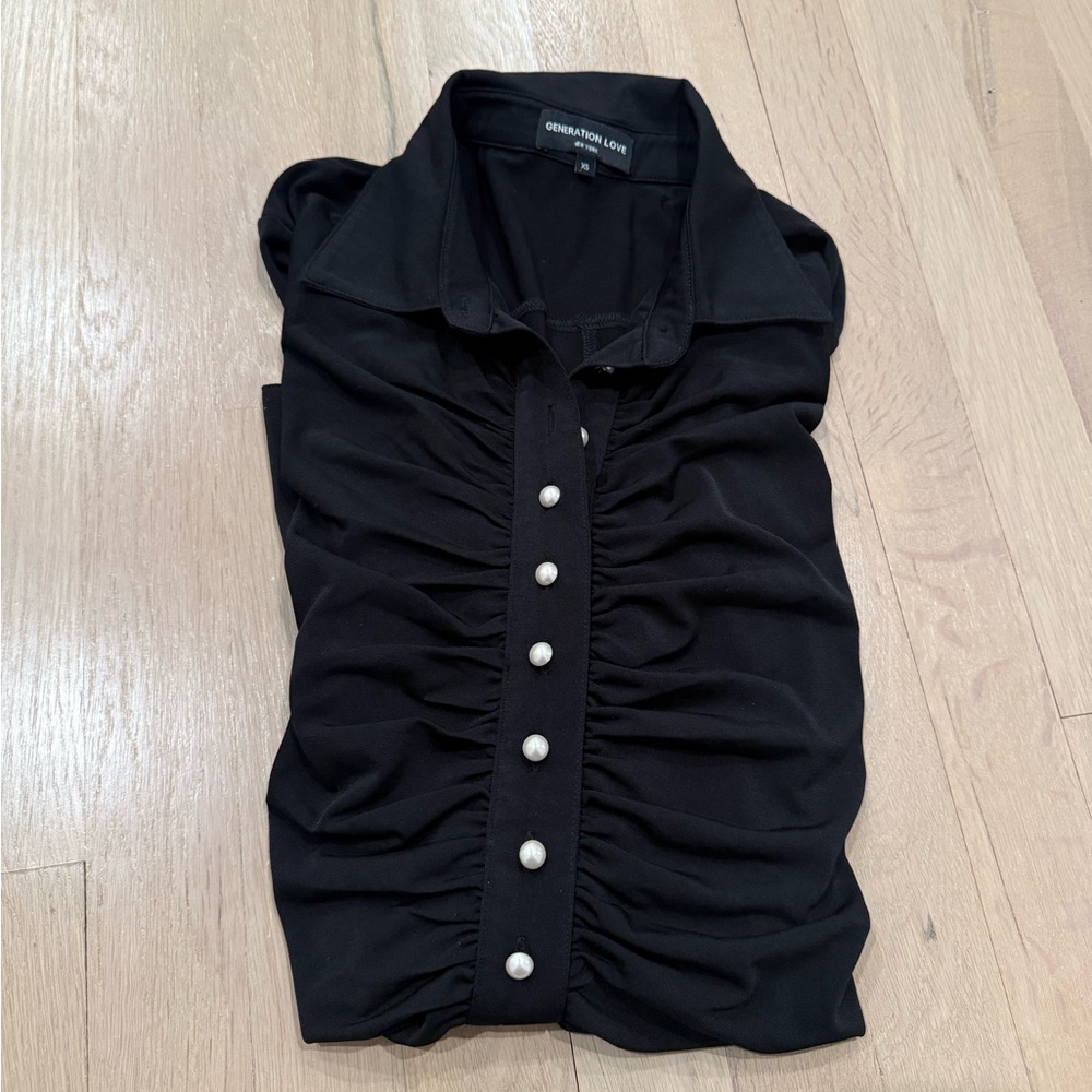 Generation Love Black Ruched Button-Down Shirt